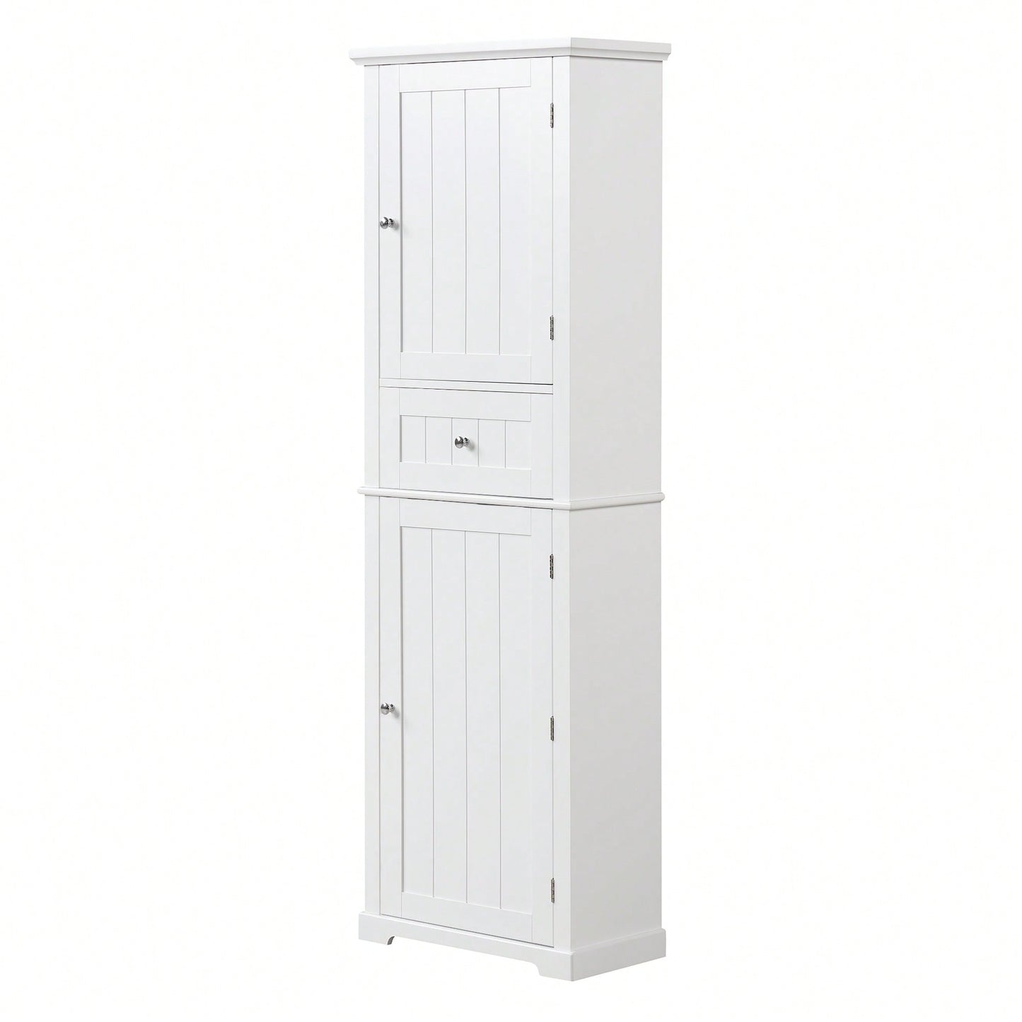 Freestanding Tall Bathroom Storage Cabinet With Drawer And Adjustable Shelf In White MDF Finish