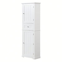 Freestanding Tall Bathroom Storage Cabinet With Drawer And Adjustable Shelf In White MDF Finish