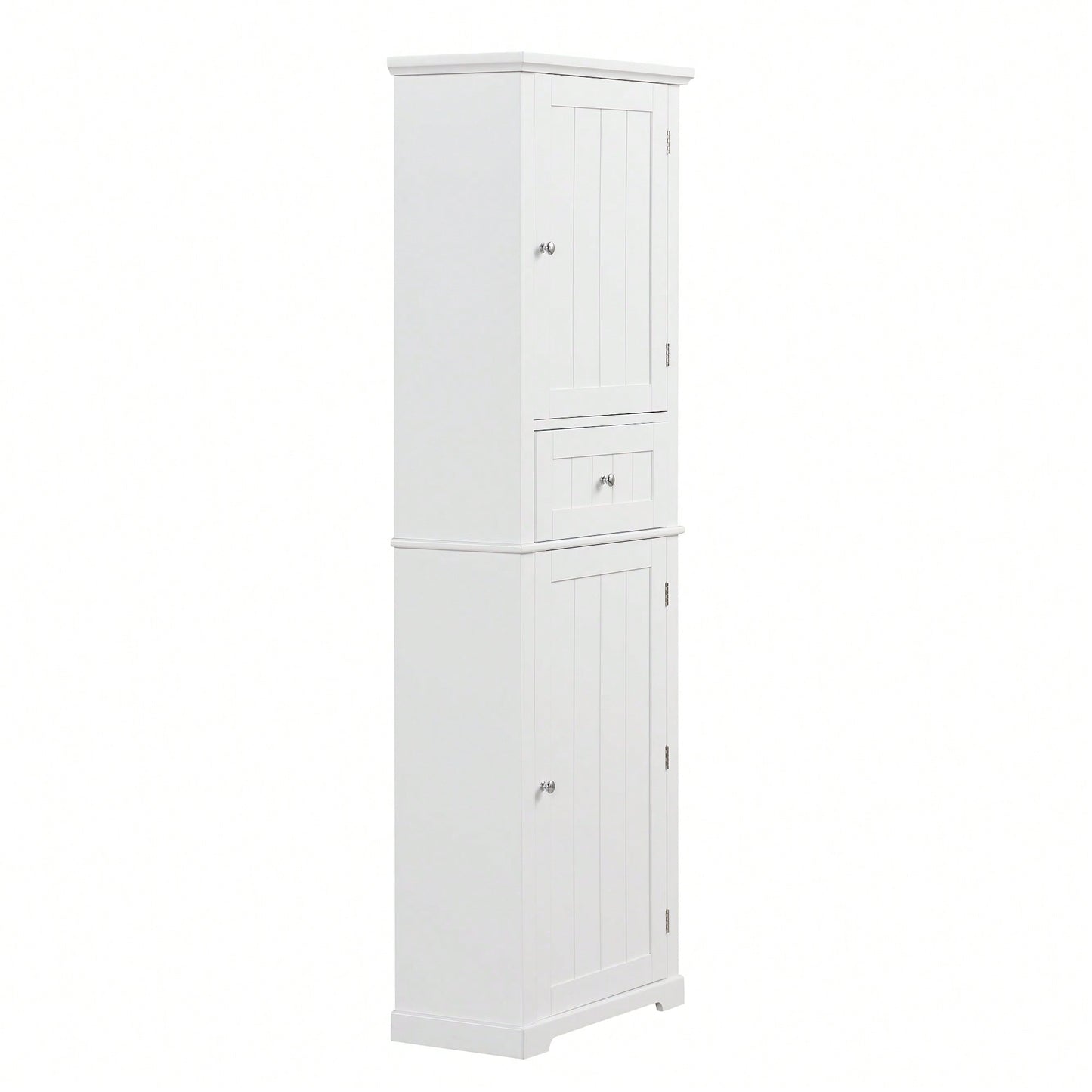 Freestanding Tall Bathroom Storage Cabinet With Drawer And Adjustable Shelf In White MDF Finish