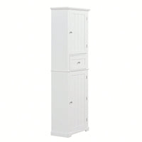 Freestanding Tall Bathroom Storage Cabinet With Drawer And Adjustable Shelf In White MDF Finish