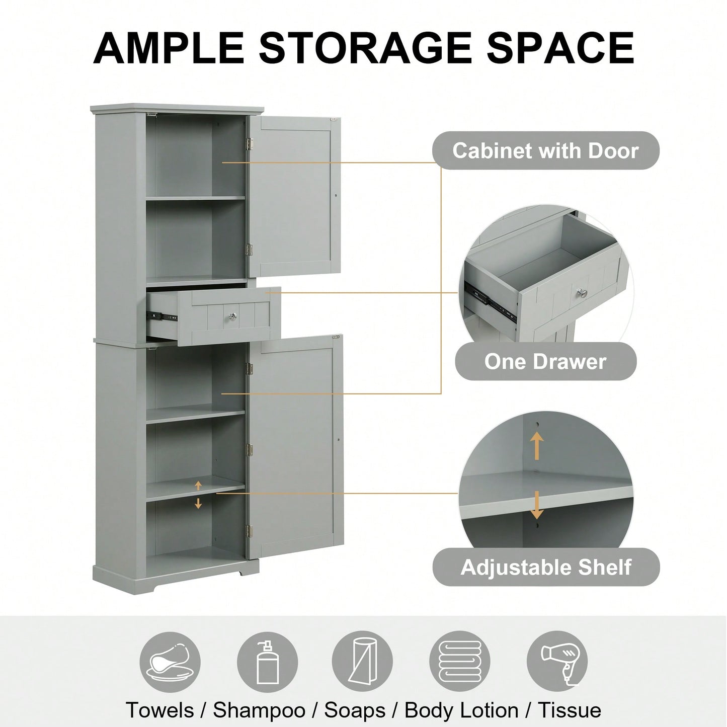 Freestanding Tall Bathroom Storage Cabinet With Drawer And Adjustable Shelf In White MDF Finish