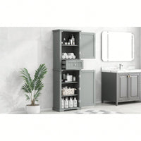 Freestanding Tall Bathroom Storage Cabinet With Drawer And Adjustable Shelf In White MDF Finish