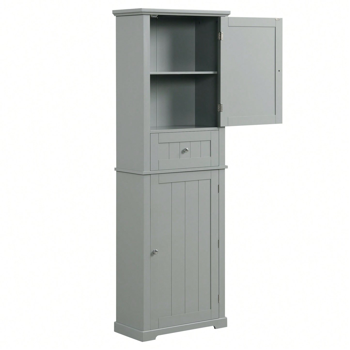 Freestanding Tall Bathroom Storage Cabinet With Drawer And Adjustable Shelf In White MDF Finish