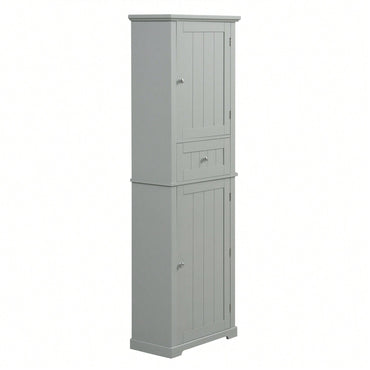 Freestanding Tall Bathroom Storage Cabinet With Drawer And Adjustable Shelf In White MDF Finish