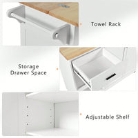 Versatile Rolling Kitchen Island With Foldable Countertop, Storage Cart, Slide-Out Shelf, Towel Rack, Drawer, Ideal For Kitchen, Living Room, Dining Room, White Finish