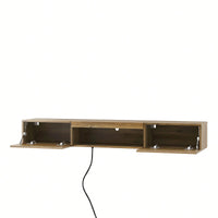 Modern Wall Mounted Floating TV Stand With LED Lights And Power Outlet For 65 Inch TVs - Brown