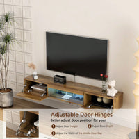 Modern Wall Mounted Floating TV Stand With LED Lights And Power Outlet For 65 Inch TVs - Brown