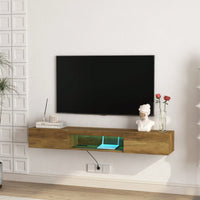 Modern Wall Mounted Floating TV Stand With LED Lights And Power Outlet For 65 Inch TVs - Brown