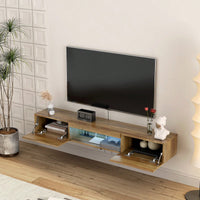 Modern Wall Mounted Floating TV Stand With LED Lights And Power Outlet For 65 Inch TVs - Brown