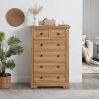 Tall 6 Drawer Dresser Cabinet For Closet Organization And Storage Solutions In Oak Finish