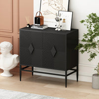 Modern 2 Door Wooden Accent Storage Cabinet With Metal Legs For Living Room Entryway And Dining Room Black Finish