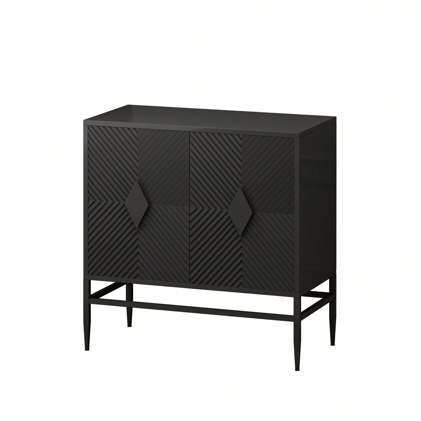 Modern 2 Door Wooden Accent Storage Cabinet With Metal Legs For Living Room Entryway And Dining Room Black Finish