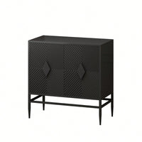 Modern 2 Door Wooden Accent Storage Cabinet With Metal Legs For Living Room Entryway And Dining Room Black Finish