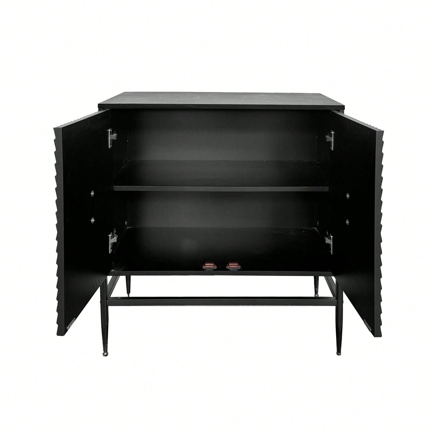 Modern 2 Door Wooden Accent Storage Cabinet With Metal Legs For Living Room Entryway And Dining Room Black Finish