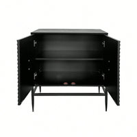 Modern 2 Door Wooden Accent Storage Cabinet With Metal Legs For Living Room Entryway And Dining Room Black Finish