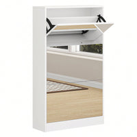 Sleek Shoe Cabinet With Mirror And 3 Flip Drawers For Stylish Entryway Storage