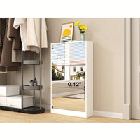 Sleek Shoe Cabinet With Mirror And 3 Flip Drawers For Stylish Entryway Storage