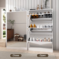 Sleek Shoe Cabinet With Mirror And 3 Flip Drawers For Stylish Entryway Storage