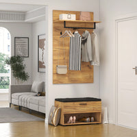 Stylish Entryway Shoe Cabinet With Modern Coat Rack And 3 Hooks For Organized Hallway Storage