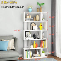 5-Tier S Shaped Geometric Bookshelf Freestanding Room Divider Industrial Wood Storage Display Shelf for Living Room Home Office Decor