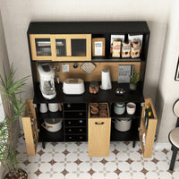 Farmhouse Style Buffet Sideboard Cabinet With Storage Door Wine Rack And Power Outlet For Kitchen Or Living Room