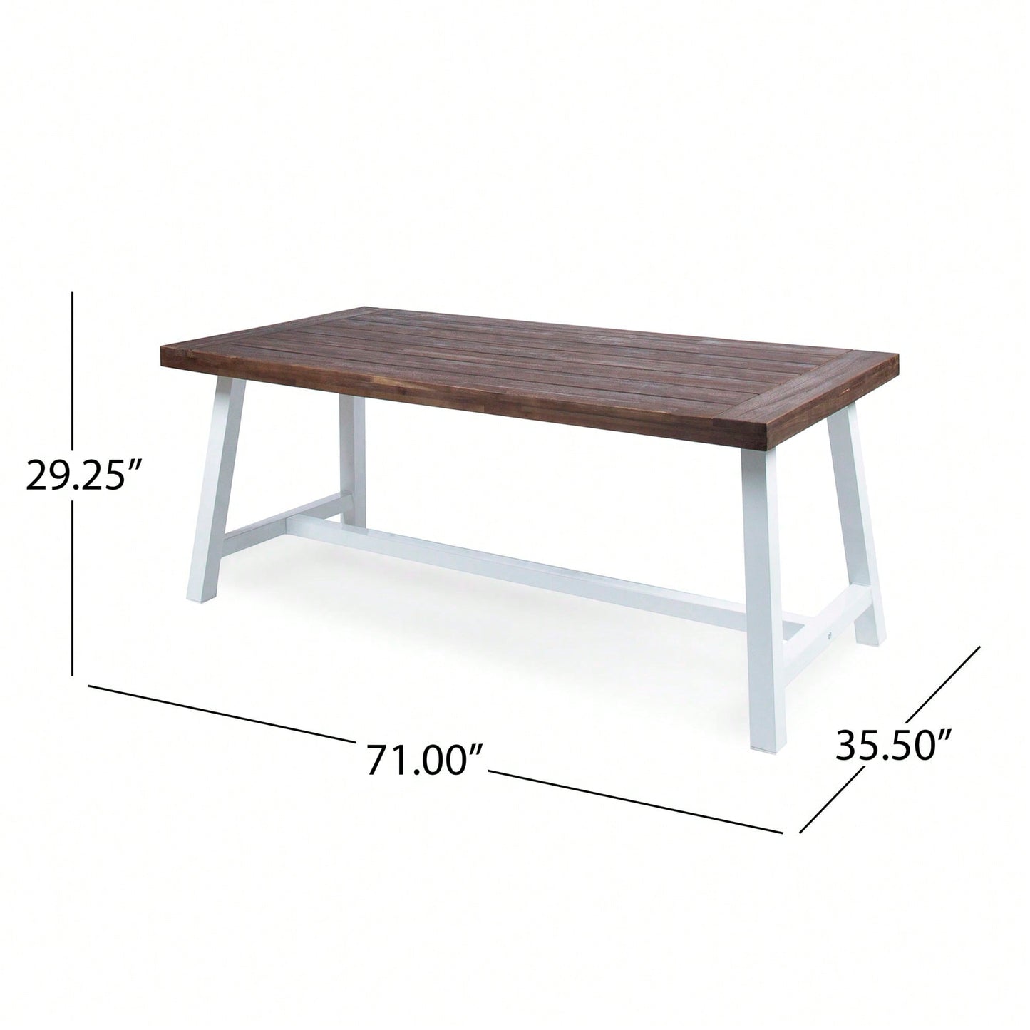 Outdoor Acacia Wood Dining Table With Dark Brown Sandblast Finish And White Rustic Metal Frame