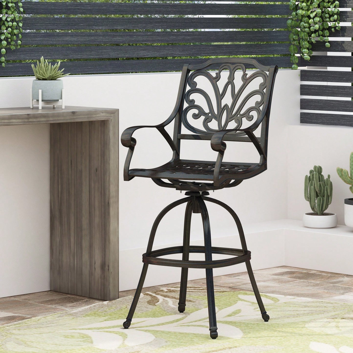 Adjustable Height Cast Aluminium Swivel Bar Stool For Indoor And Outdoor Use