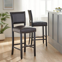 Set Of 2 Upholstered Barstools With Rivet Detail Wood Frame Fabric Cushion For Kitchen Island Dining Room Bedroom
