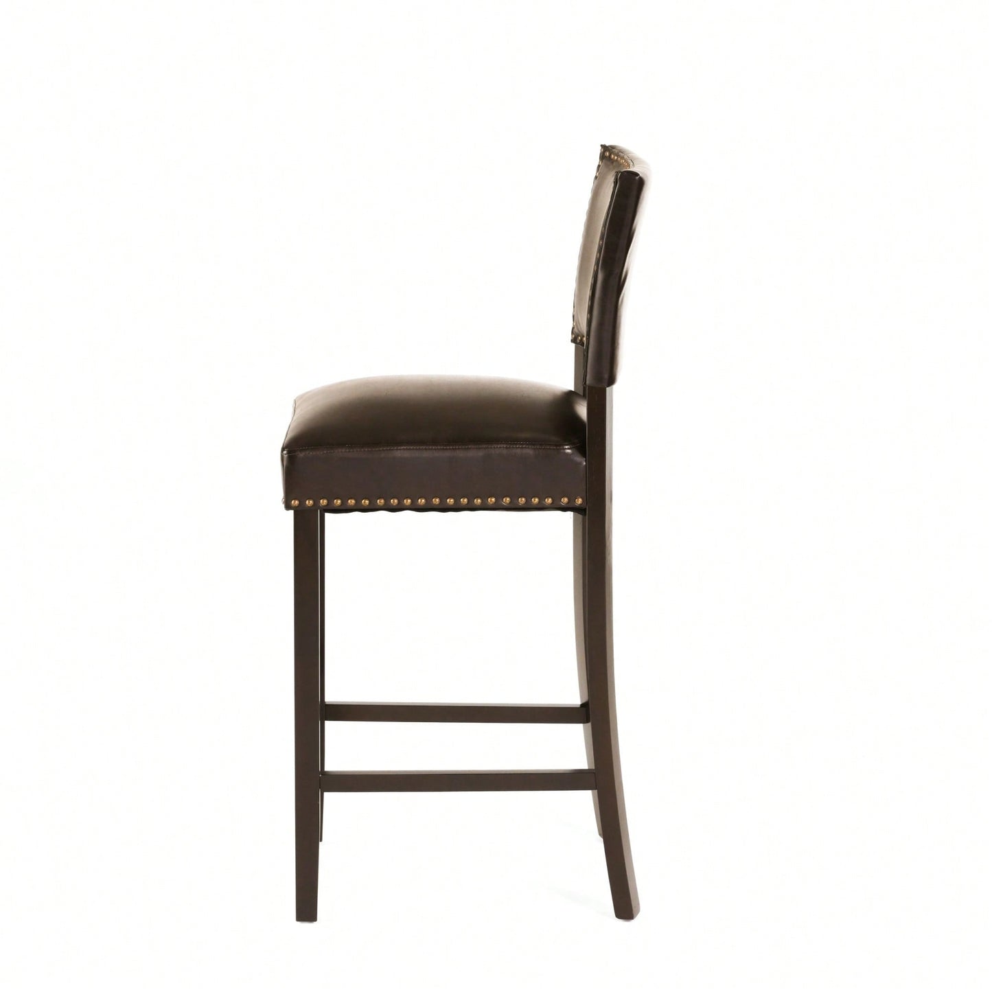 Set Of 2 Upholstered Barstools With Rivet Detail Wood Frame Fabric Cushion For Kitchen Island Dining Room Bedroom