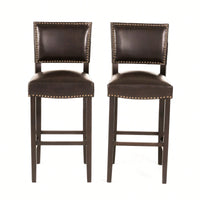 Set Of 2 Upholstered Barstools With Rivet Detail Wood Frame Fabric Cushion For Kitchen Island Dining Room Bedroom