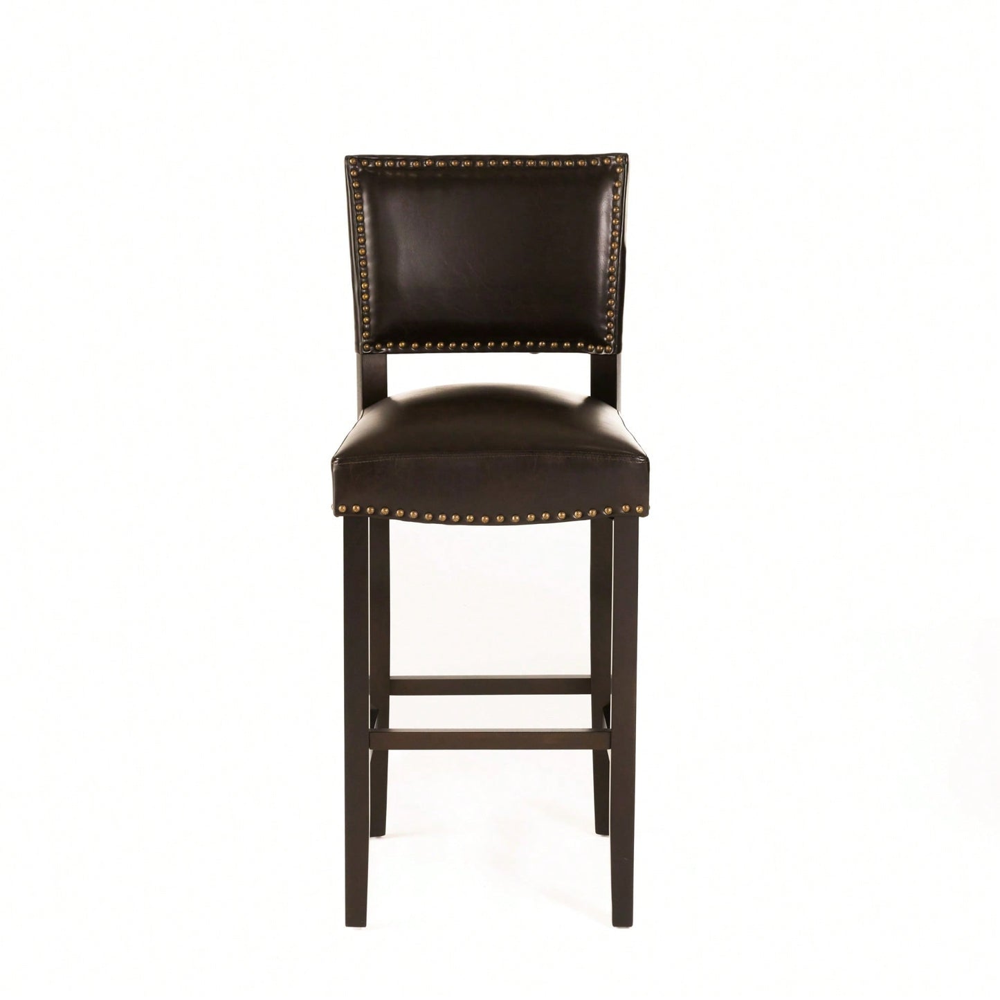 Set Of 2 Upholstered Barstools With Rivet Detail Wood Frame Fabric Cushion For Kitchen Island Dining Room Bedroom