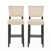 Set Of 2 Upholstered Barstools With Rivet Detail Wood Frame Fabric Cushion For Kitchen Island Dining Room Bedroom