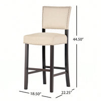 Set Of 2 Upholstered Barstools With Rivet Detail Wood Frame Fabric Cushion For Kitchen Island Dining Room Bedroom