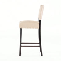 Set Of 2 Upholstered Barstools With Rivet Detail Wood Frame Fabric Cushion For Kitchen Island Dining Room Bedroom