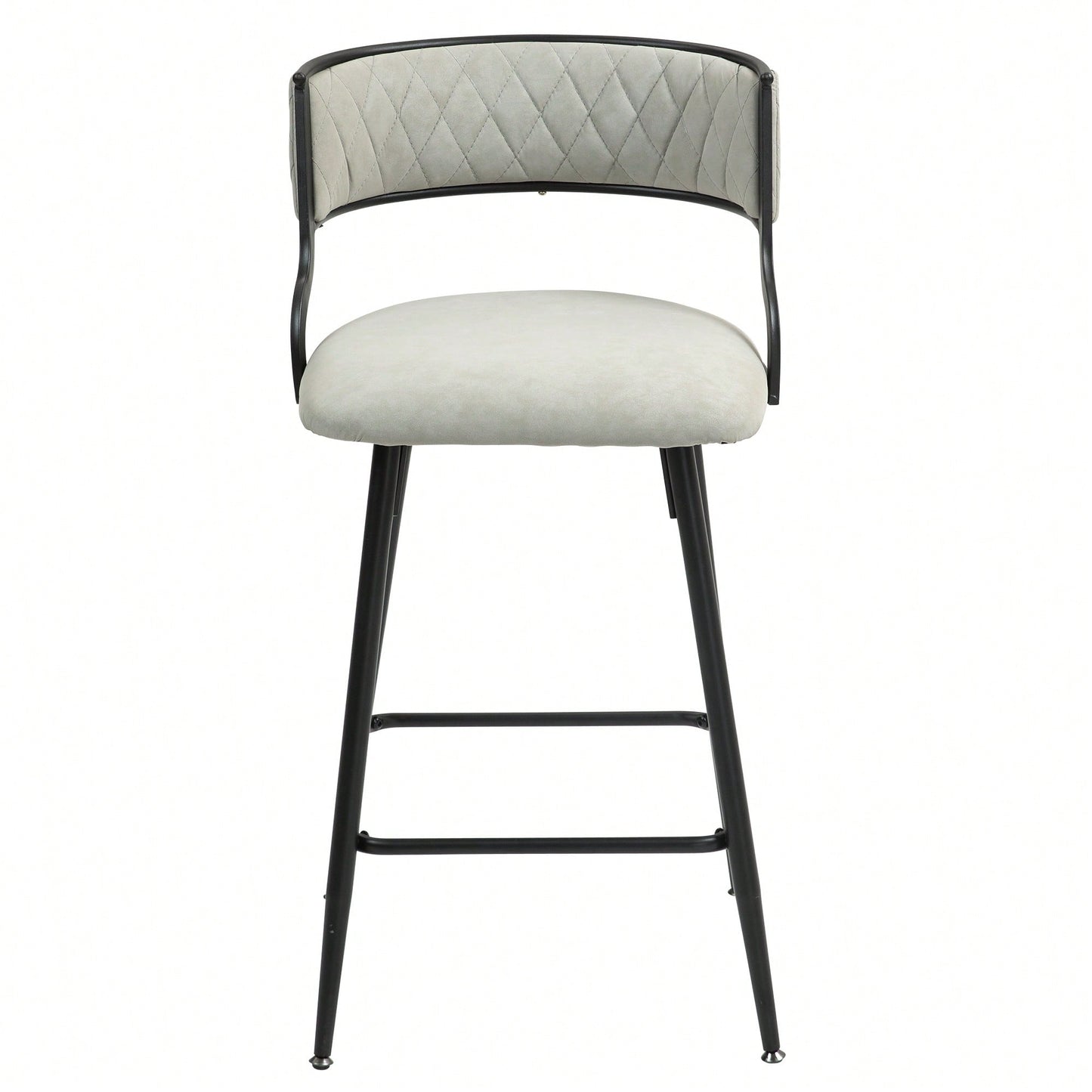 Set Of 2 Counter Height Bar Stools With PU Cover And Black Powder Coating Base Beige