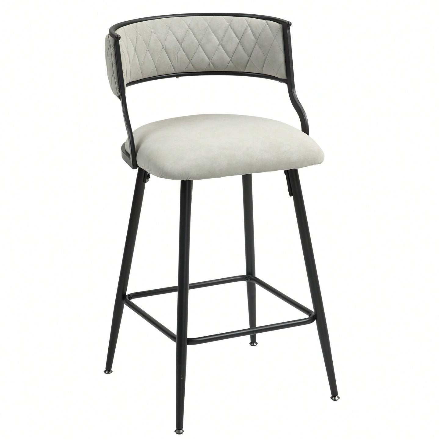 Set Of 2 Counter Height Bar Stools With PU Cover And Black Powder Coating Base Beige