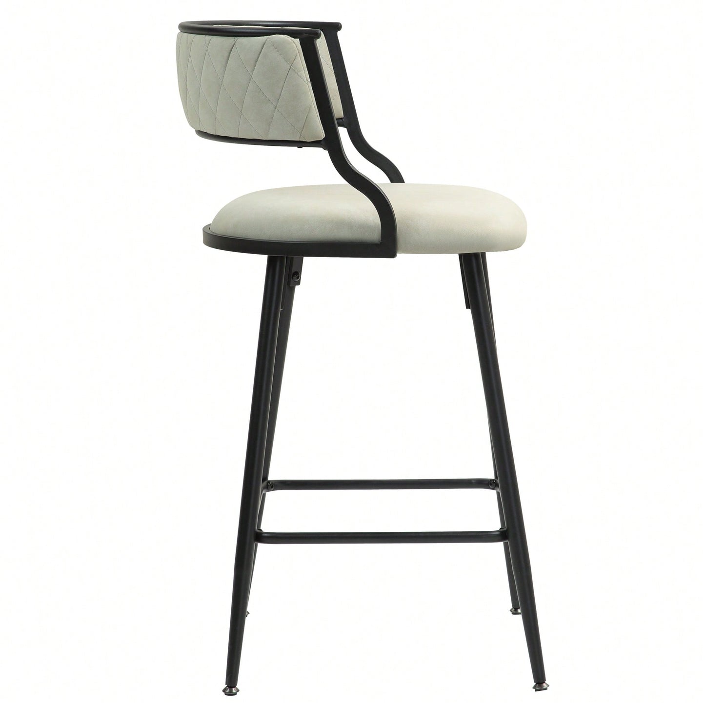 Set Of 2 Counter Height Bar Stools With PU Cover And Black Powder Coating Base Beige
