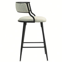 Set Of 2 Counter Height Bar Stools With PU Cover And Black Powder Coating Base Beige