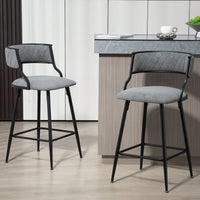 Set Of 2 Counter Height Bar Stools With PU Cover And Black Powder Coating Base Beige