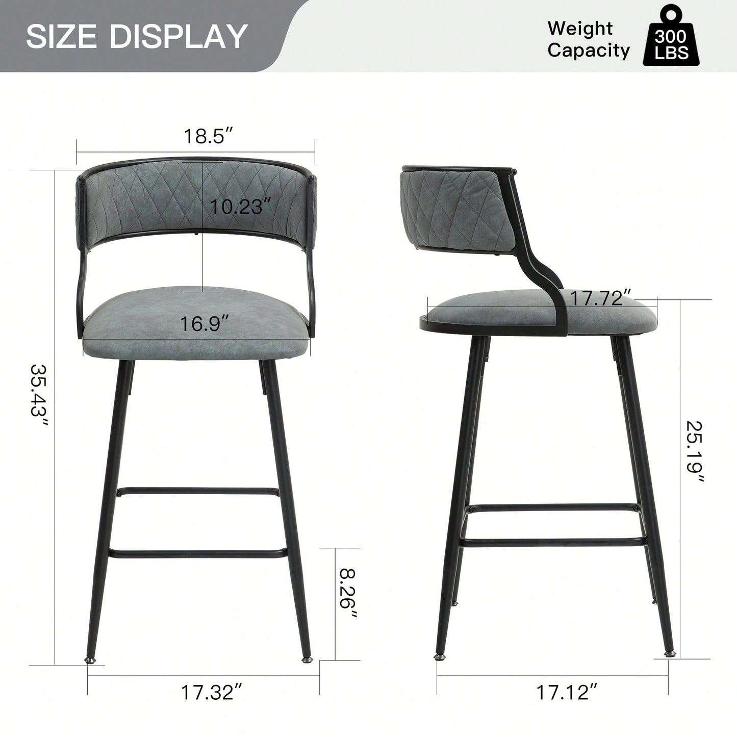 Set Of 2 Counter Height Bar Stools With PU Cover And Black Powder Coating Base Beige