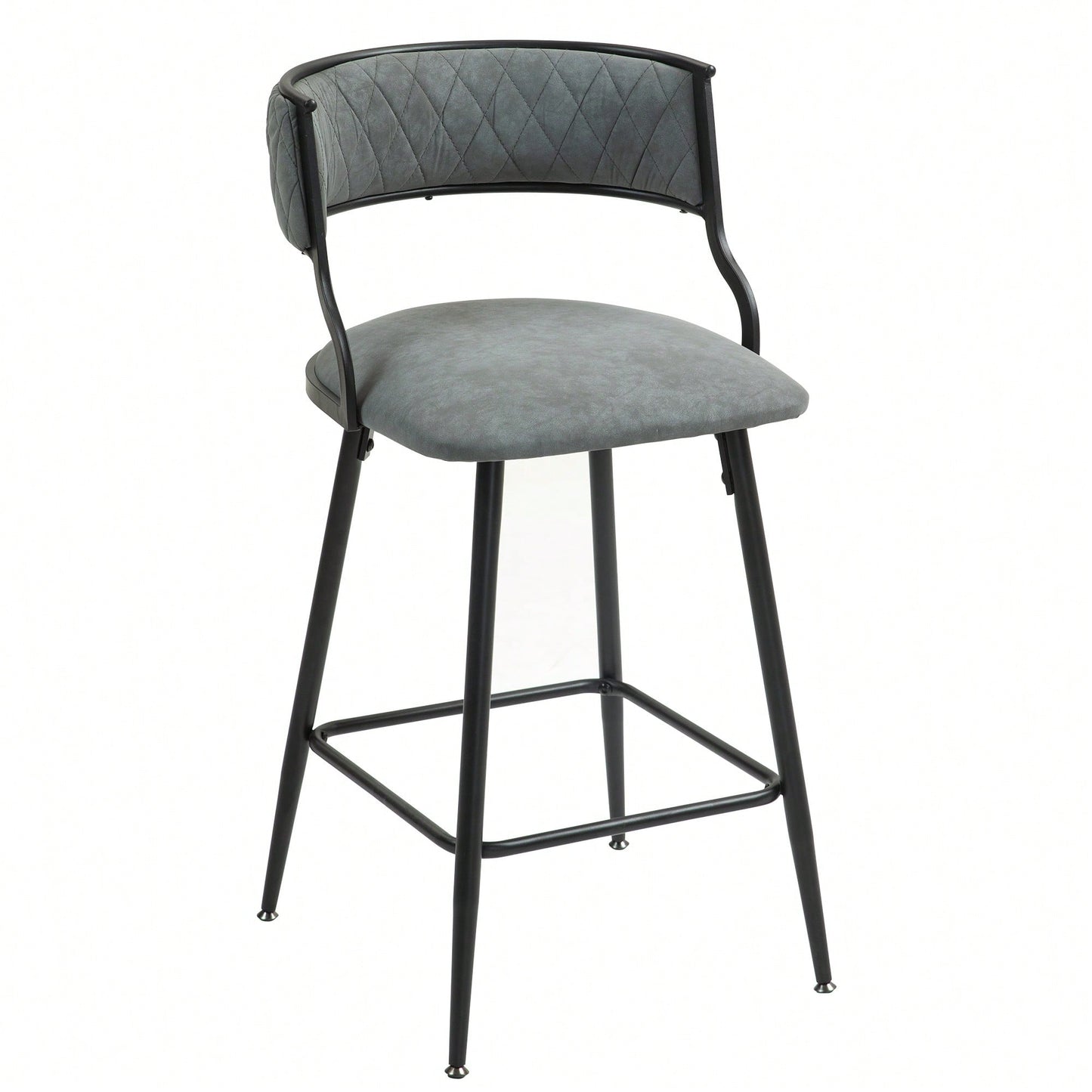 Set Of 2 Counter Height Bar Stools With PU Cover And Black Powder Coating Base Beige