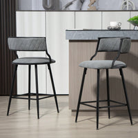 Set Of 2 Counter Height Bar Stools With PU Cover And Black Powder Coating Base Beige