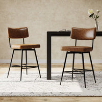 Set Of 2 Retro Swivel Counter Stools In Grey With Iron Frame PU Sponge Cushion And Footrest Ideal For Kitchen Dining Room And Bedroom