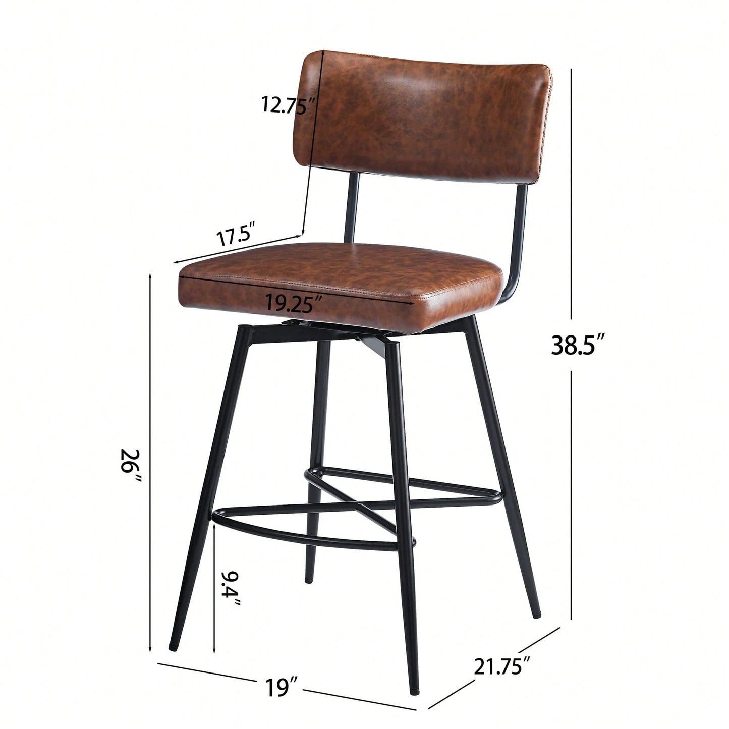 Set Of 2 Retro Swivel Counter Stools In Grey With Iron Frame PU Sponge Cushion And Footrest Ideal For Kitchen Dining Room And Bedroom