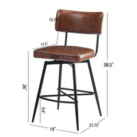 Set Of 2 Retro Swivel Counter Stools In Grey With Iron Frame PU Sponge Cushion And Footrest Ideal For Kitchen Dining Room And Bedroom