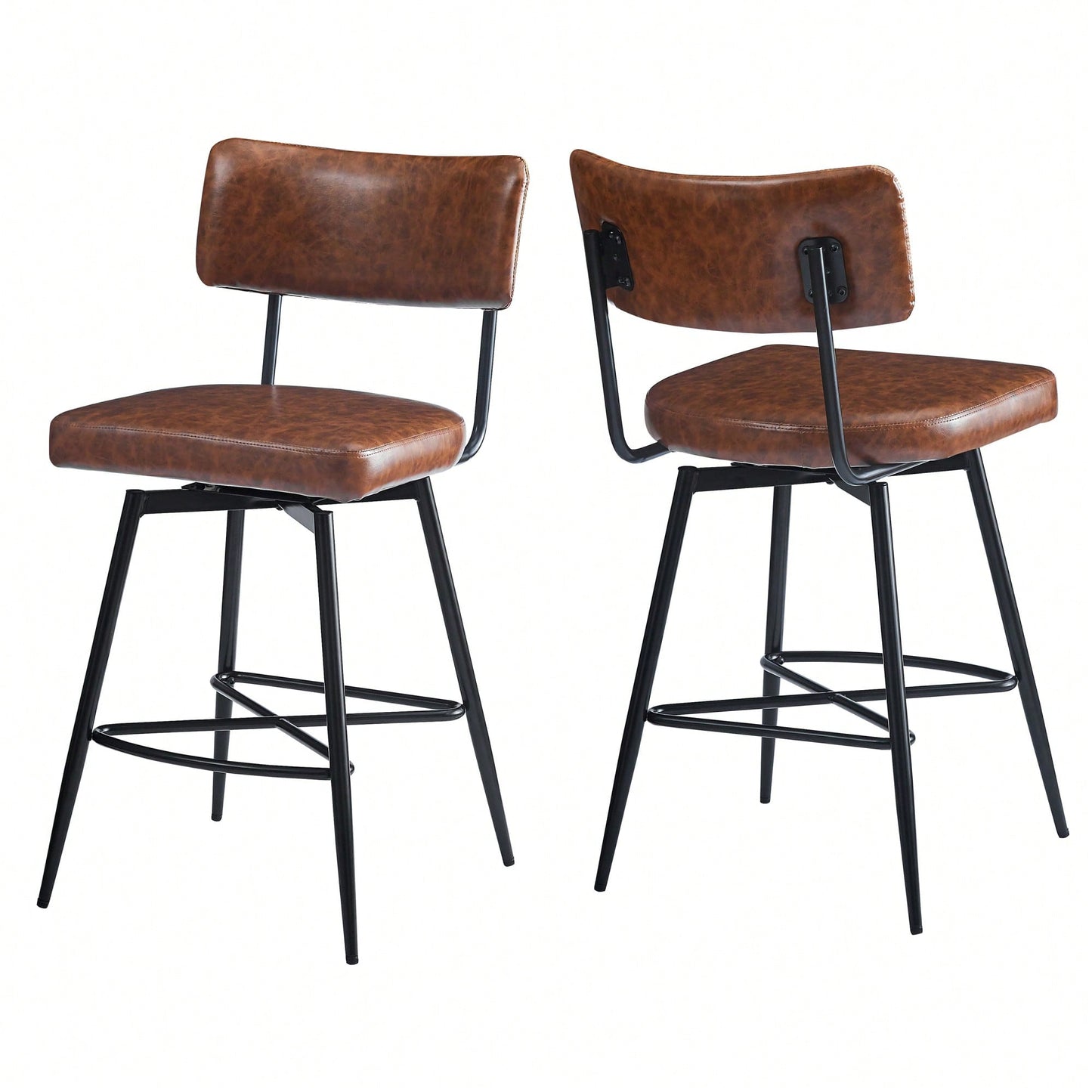 Set Of 2 Retro Swivel Counter Stools In Grey With Iron Frame PU Sponge Cushion And Footrest Ideal For Kitchen Dining Room And Bedroom