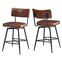 Set Of 2 Retro Swivel Counter Stools In Grey With Iron Frame PU Sponge Cushion And Footrest Ideal For Kitchen Dining Room And Bedroom