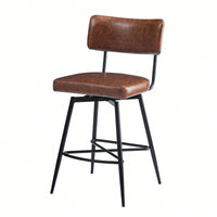 Set Of 2 Retro Swivel Counter Stools In Grey With Iron Frame PU Sponge Cushion And Footrest Ideal For Kitchen Dining Room And Bedroom