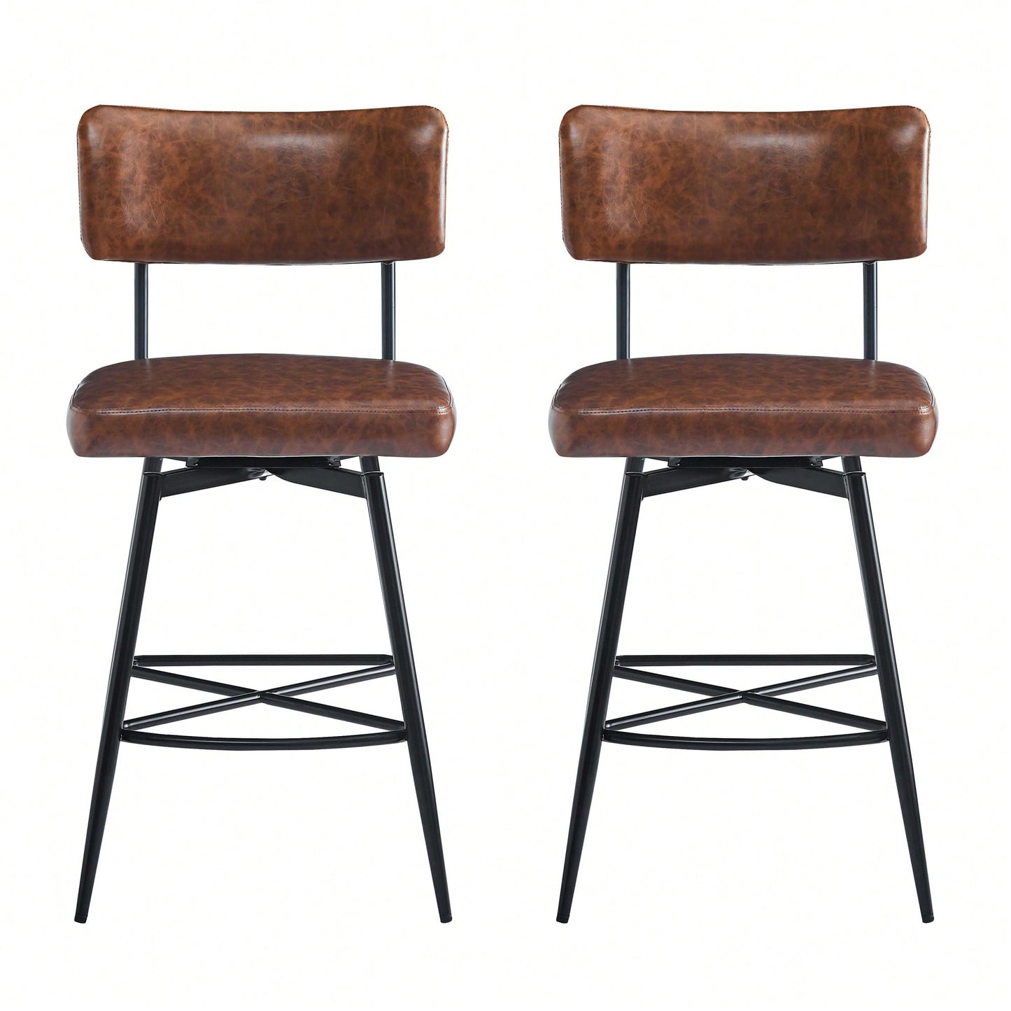 Set Of 2 Retro Swivel Counter Stools In Grey With Iron Frame PU Sponge Cushion And Footrest Ideal For Kitchen Dining Room And Bedroom