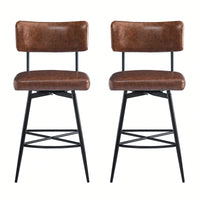 Set Of 2 Retro Swivel Counter Stools In Grey With Iron Frame PU Sponge Cushion And Footrest Ideal For Kitchen Dining Room And Bedroom